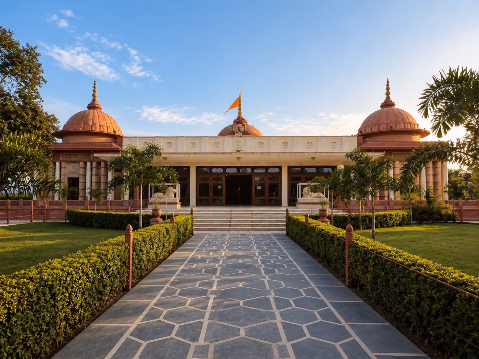 Memorial complex in Mohan Nagar, Ghaziabad with red domes and formal gardens